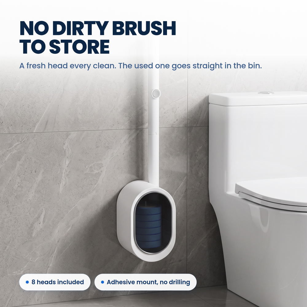 Kleanzo toilet cleaning system mounted on a bathroom wall beside a toilet