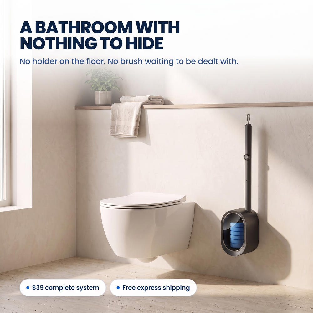 Black: Kleanzo in black mounted in a calm modern bathroom with nothing standing on the floor
