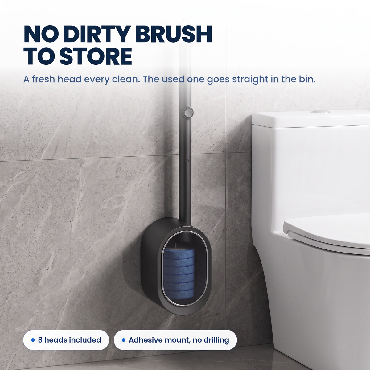 Black: Kleanzo toilet cleaning system in black mounted on a bathroom wall beside a toilet